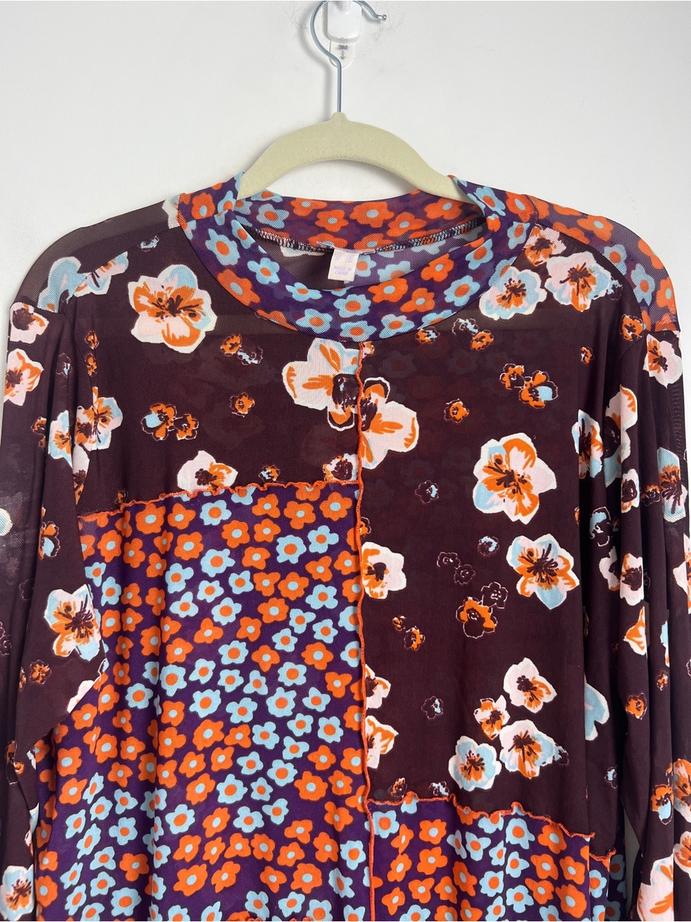 LOGO Layers By Lori Goldstein XL Purple Floral Patchwork Print Sheer Mesh Top - Picture 6 of 11